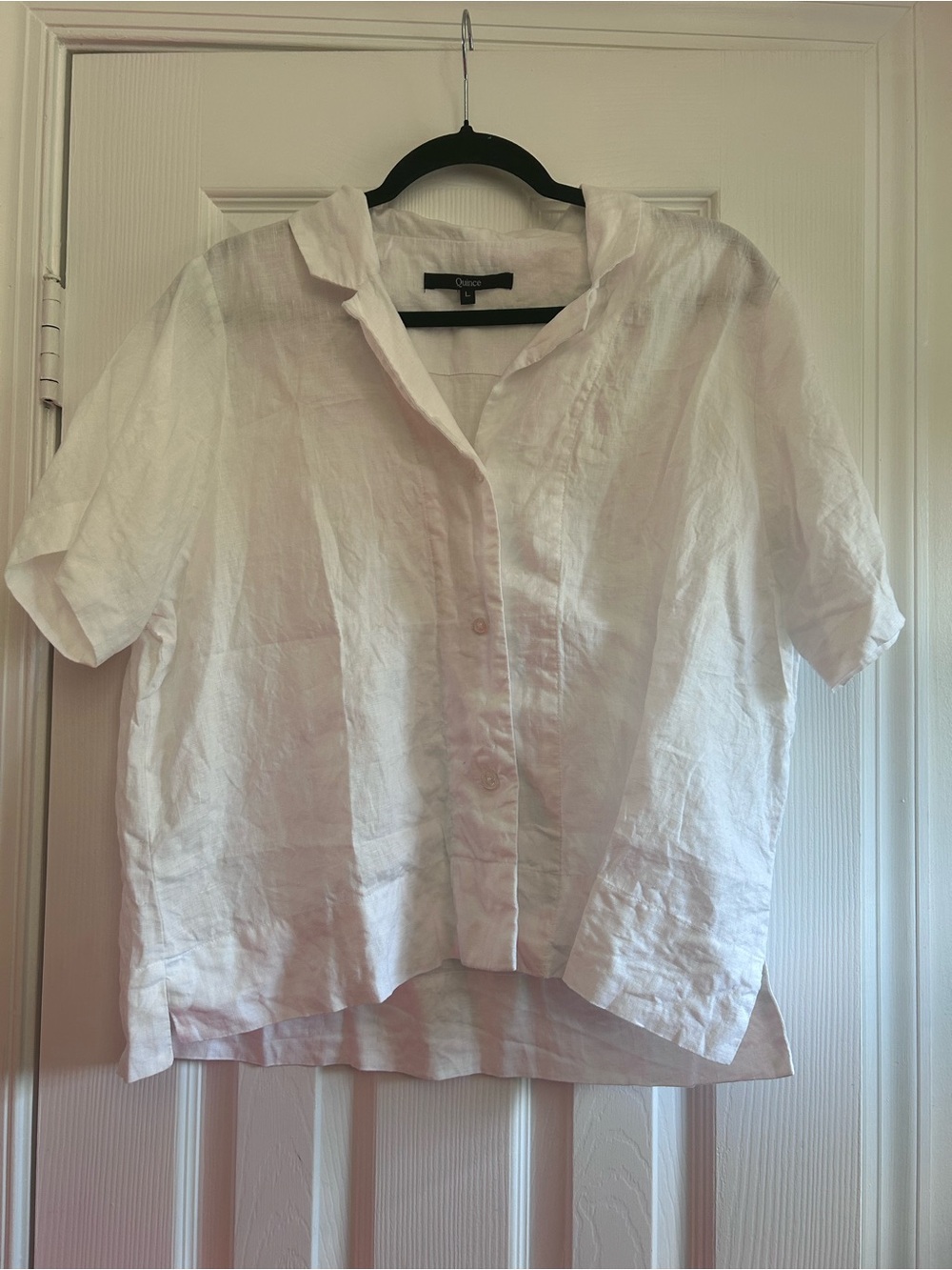 Quince White Short-Sleeve 100% European Linen Button-Down Shirt Large